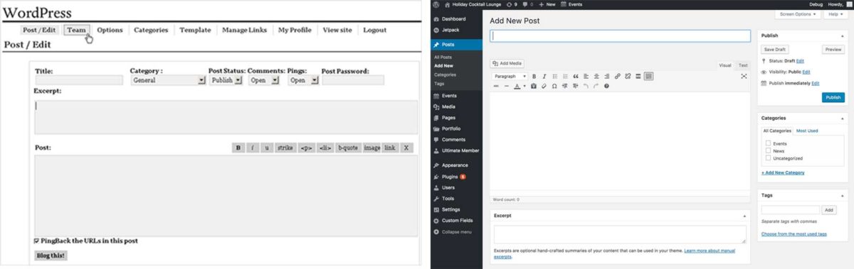 Image of side-by-side 2003 editor and 2017 editor