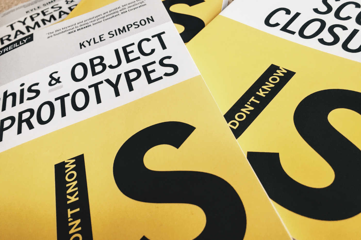 Image of book covers for Kyle Simpson's "You Don't Know JS", the "this and Object Prototype" editions