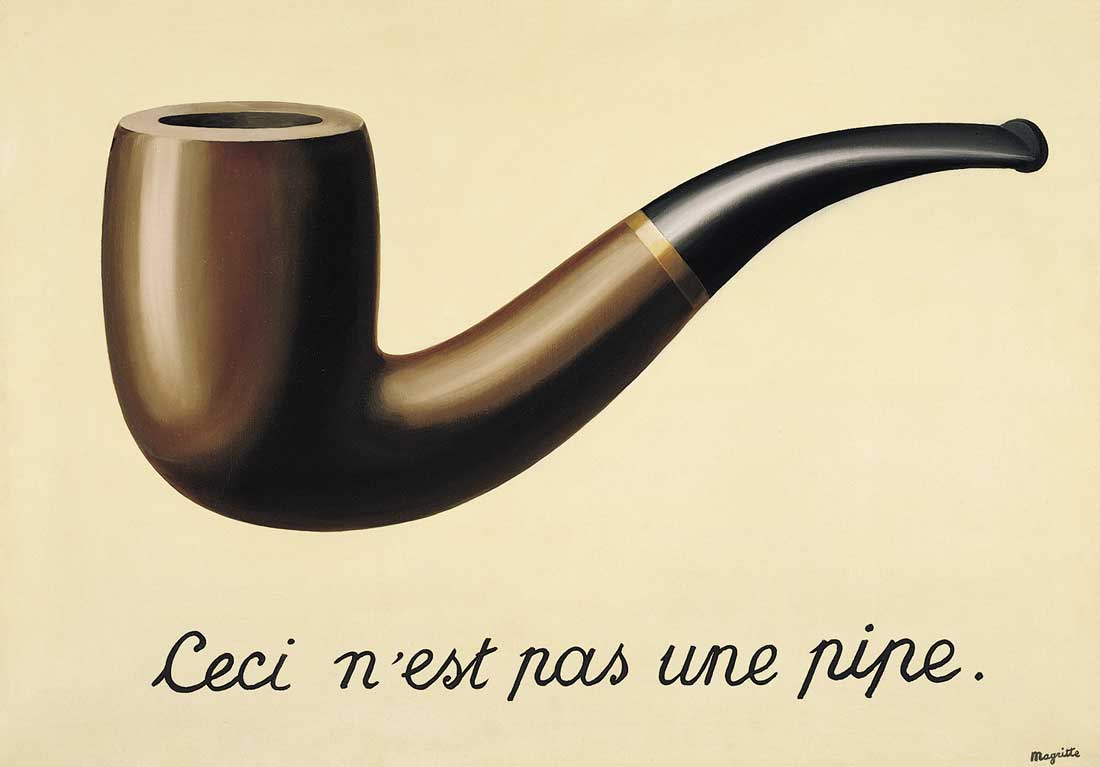 Famous painting of a pipe with the text "this is not a pipe" below it