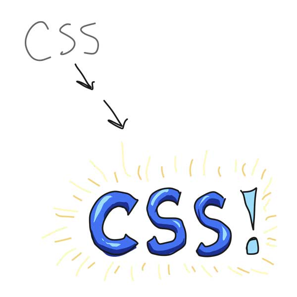 A grey, bording CSS transforming into a blue, exciting CSS