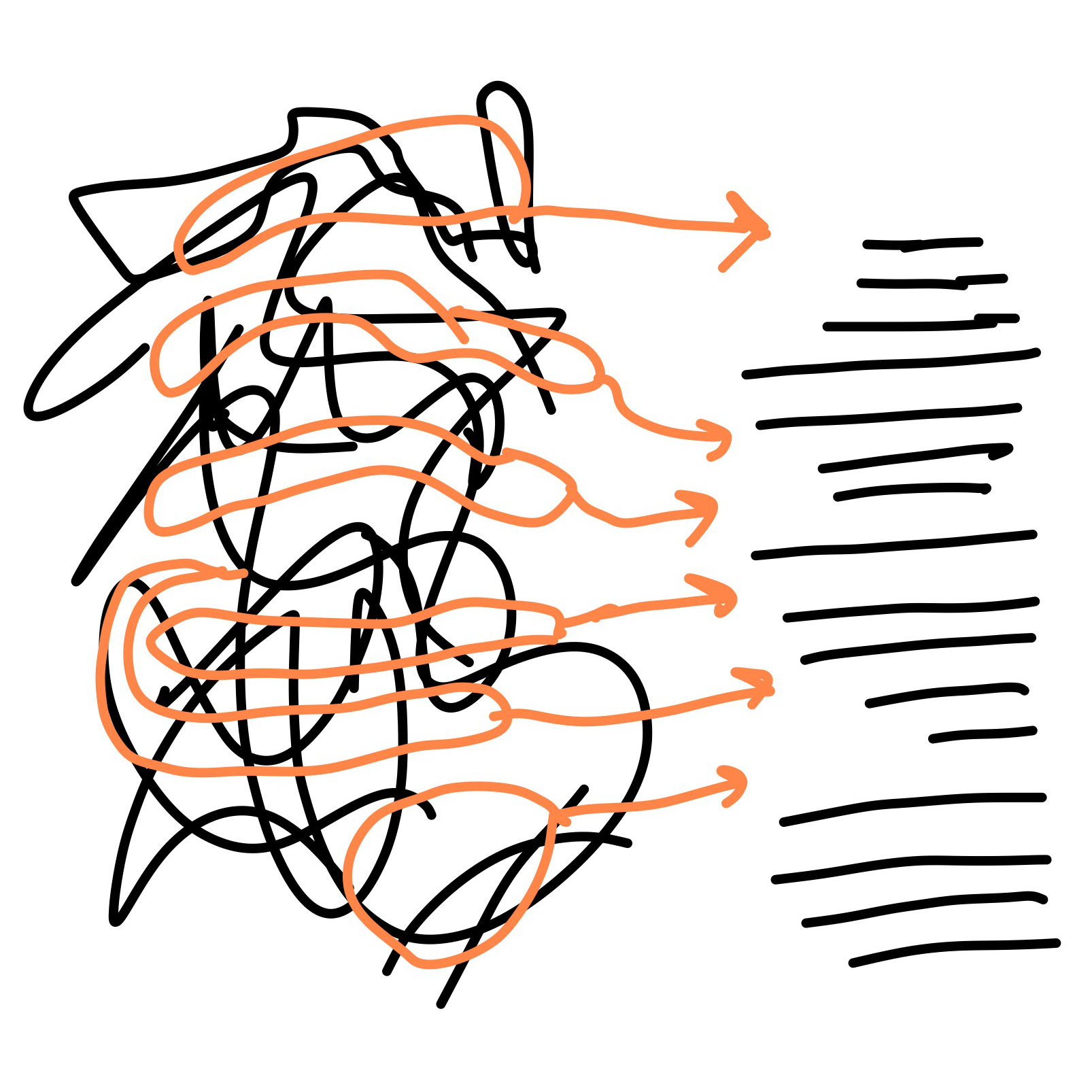 Scribbles turning into ordered lines