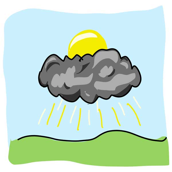 Illustration of sunshine peaking through a storm cloud