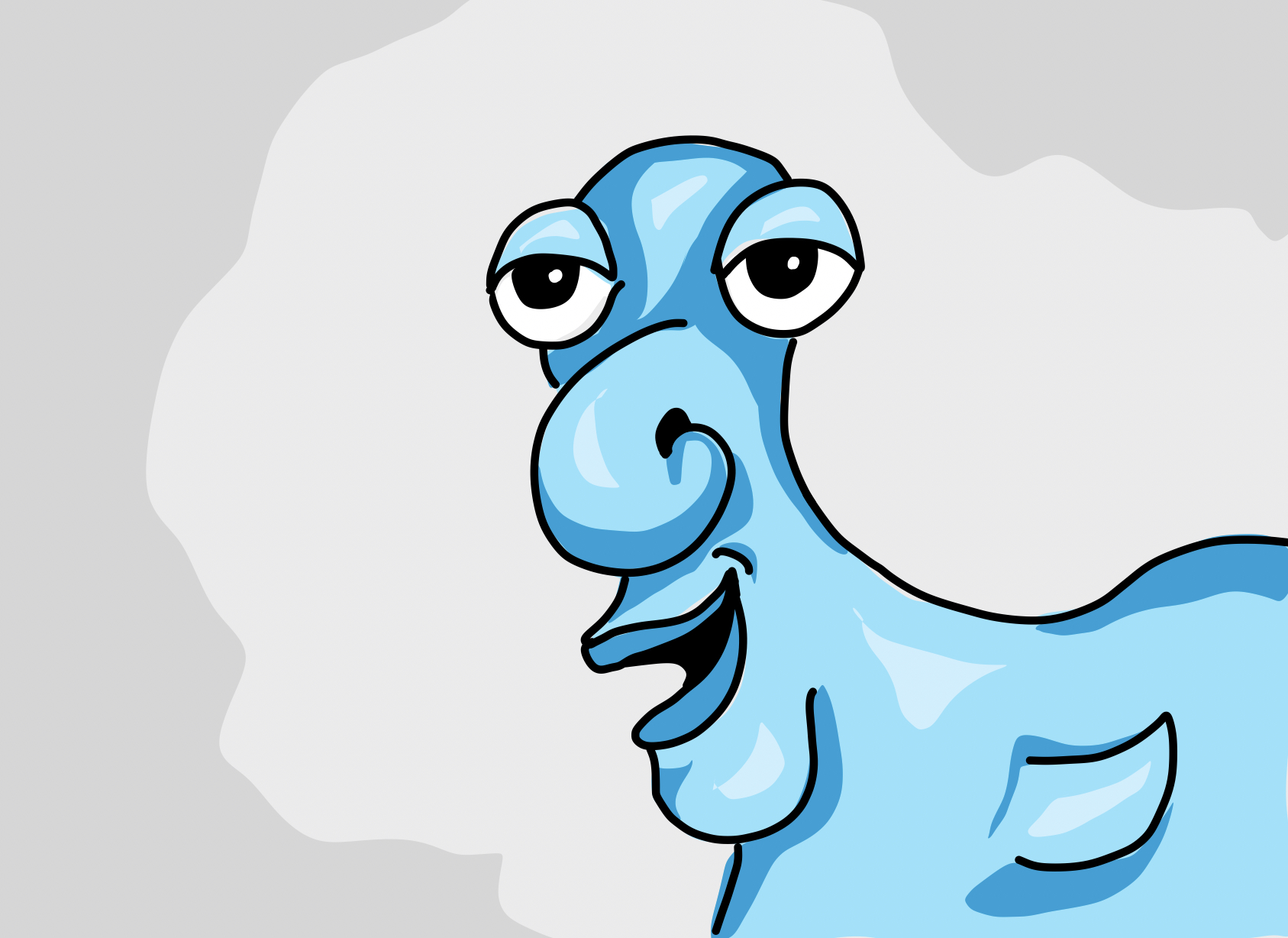 Blue monster with curly nose and heavy lidded eyes