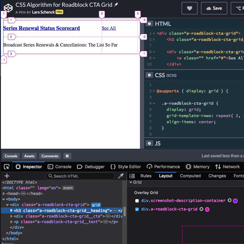 Using Firefox dev tools to inspect CSS Grid in a CodePen