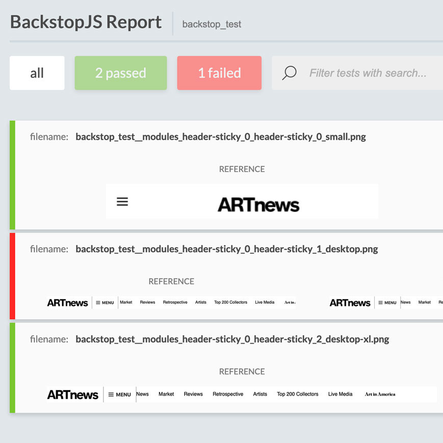 Screenshot of Backstop JS UI